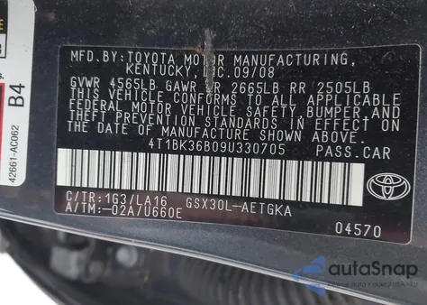 2009 Toyota Avalon Xls from USA, damaged, VIN 4T1BK36B09U330705